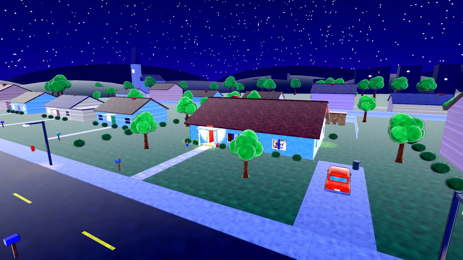 Maple Grove, Ohio at night, seen from above the Henderson house
